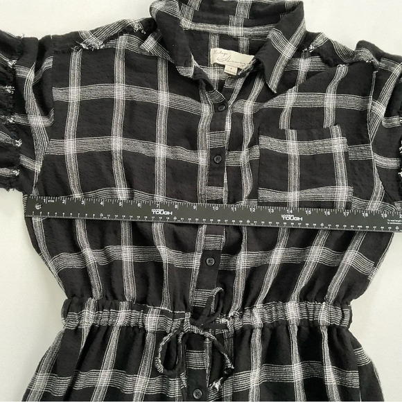 Vintage Havana Dress S Black White Plaid Puff Sleeve Raw HemTie Waist Oversized - Picture 8 of 12